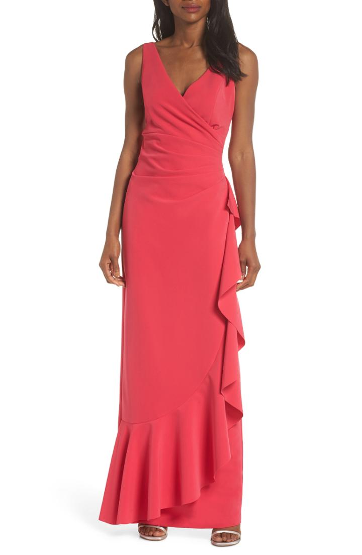 Women's Vince Camuto Laguna Faux Wrap Gown (similar To 14w) - Red
