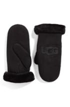 Women's Ugg Heritage Logo Genuine Shearling Mittens /x-large - Black