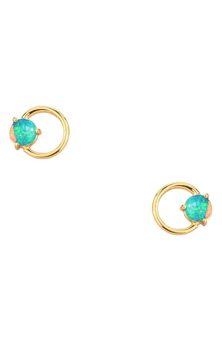 Women's Wwake Large Opal Circle Stud Earrings