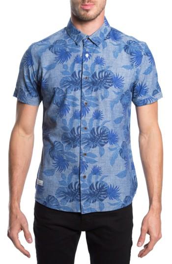 Men's 7 Diamonds 'guilded' Print Short Sleeve Chambray Shirt - Blue