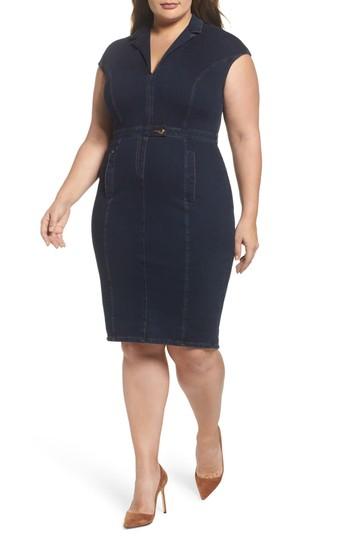 Women's Ashley Graham X Marina Rinaldi Darsen Jersey Denim Body-con Dress - Blue