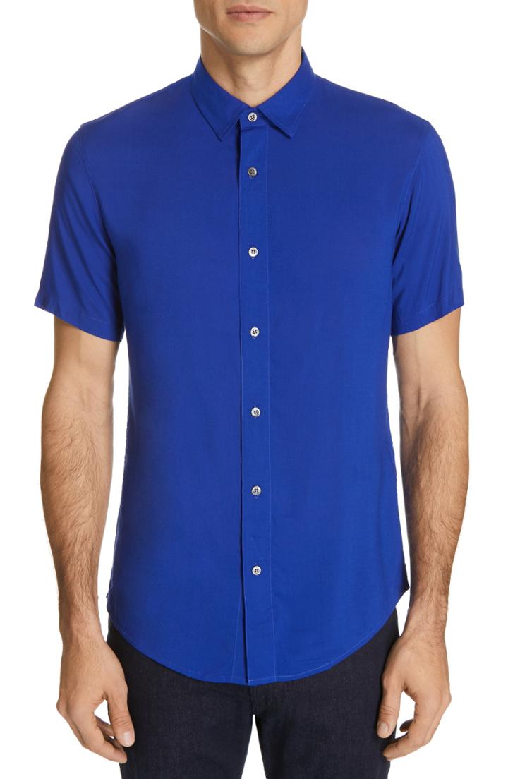 Men's Emporio Armani Trim Fit Short Sleeve Dress Shirt - Blue