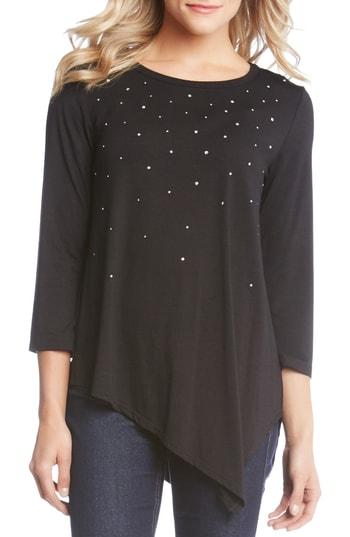 Women's Karen Kane Asymmetrical Rhinestone Top - Black