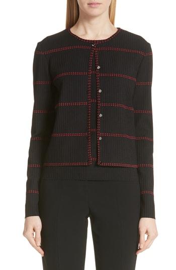 Women's St. John Collection Textured Stripe Cardigan, Size - Black