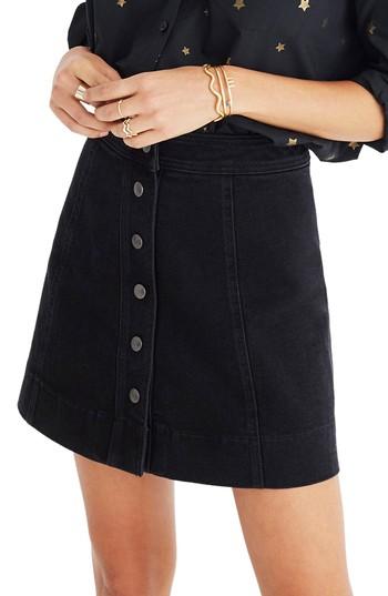 Women's Madewell Metropolis Snap Front Denim Miniskirt - Black