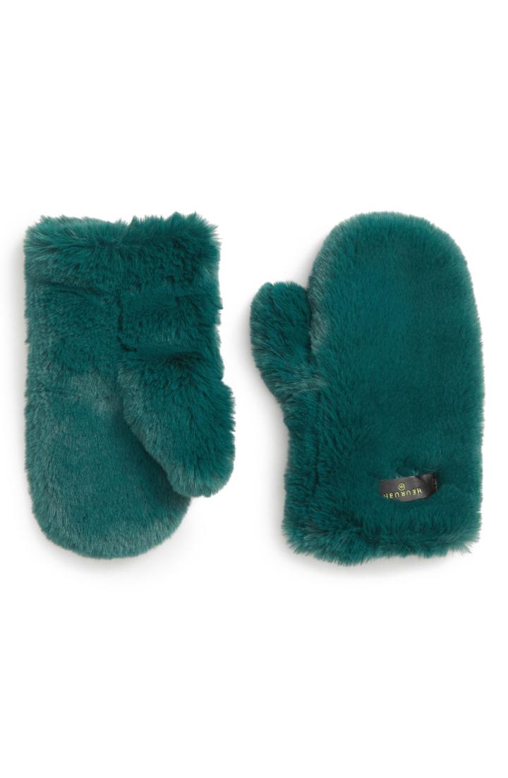 Women's Heurueh Masha Faux Fur Mittens, Size - Green