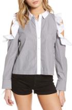 Women's Bp. Contrast Ruffle Stripe Shirt - Black