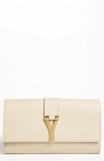 Saint Laurent 'y' Leather Clutch Nude/ Powder