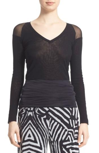 Women's Fuzzi Sheer Inset Tulle Mesh Top - Black
