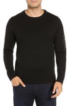 Men's Bugatchi Leather Trim Wool Sweater - Black
