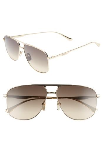 Men's Gucci 80s Monocolor 60mm Aviator Sunglasses - Gold