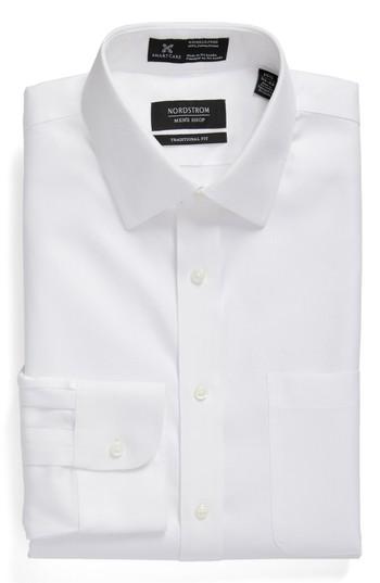 Men's Nordstrom Men's Shop Smartcare(tm) Traditional Fit Herringbone Dress Shirt .5 - 34/35 - White
