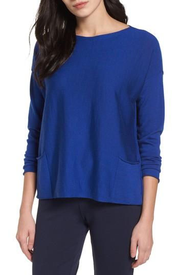 Women's Eileen Fisher Bateau Neck Merino Boxy Top - Blue