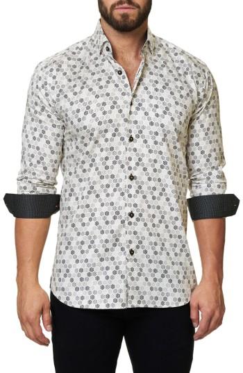 Men's Maceoo Trim Fit Geo Print Sport Shirt (m) - White