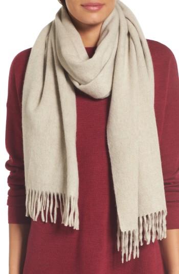 Women's Eileen Fisher Fringe Cashmere Scarf, Size - Grey