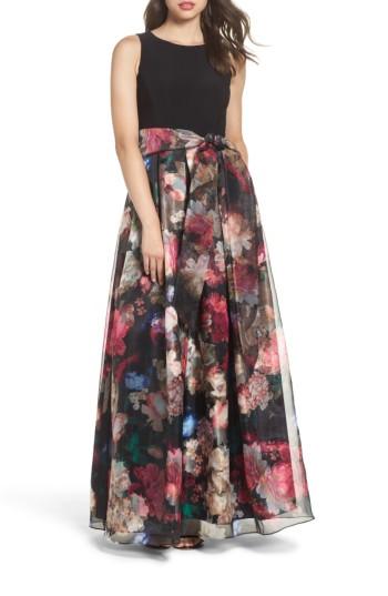 Women's Eliza J Jersey & Organza Gown - Black