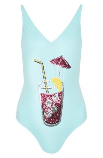 Women's Topshop Sequin Cocktail One-piece Swimsuit Us (fits Like 0-2) - Green