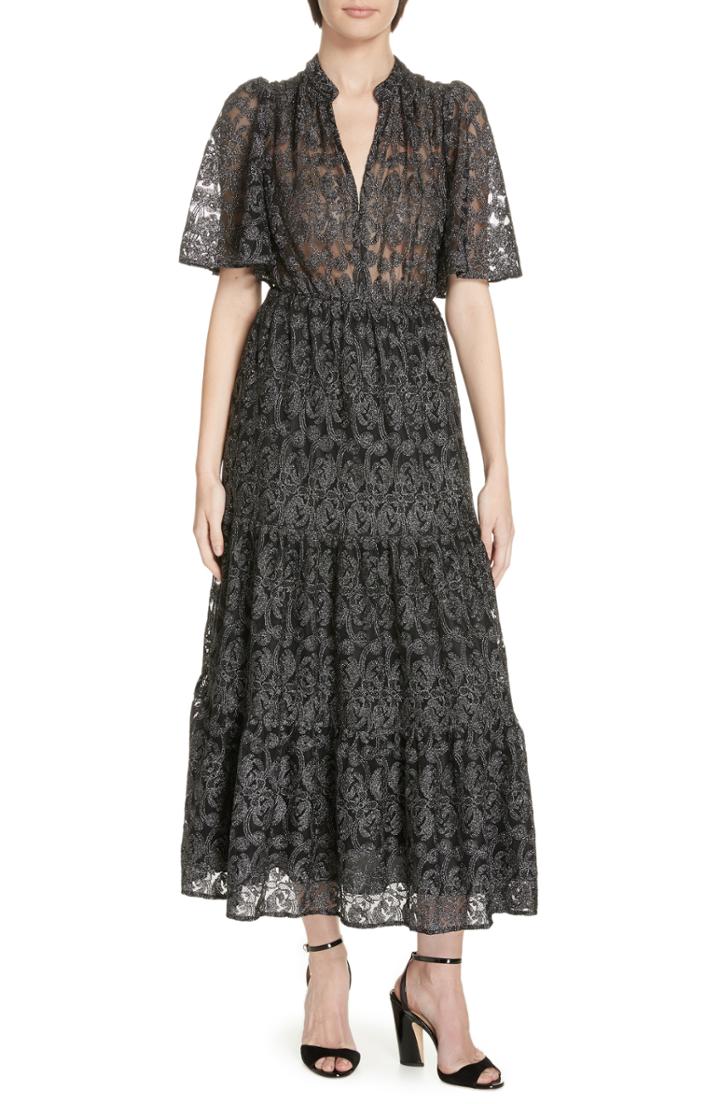 Women's Kate Spade New York Metallic Embroidered Midi Dress - Black