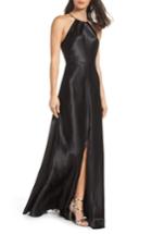 Women's Jenny Yoo Cameron Halter Neck Satin Back Gown - Black