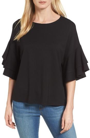Women's Halogen Double Ruffle Sleeve Top - Black