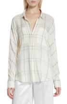 Women's Vince Bar Plaid Cotton Blend Popover Blouse - Ivory