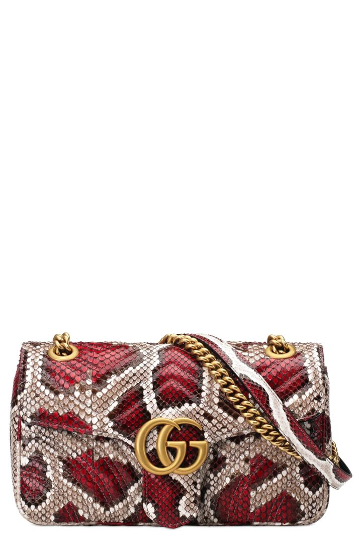 Gucci Marmont 2.0 Genuine Python Shoulder Bag - Red