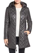 Women's Via Spiga Tassel Detail Hooded Mix Quilt Coat - Grey