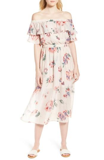 Women's Lucky Brand Off The Shoulder Floral Midi Dress - Coral