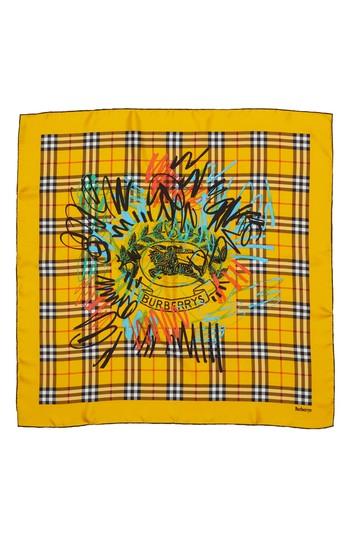 Women's Burberry Crest Graffitti Silk Square Scarf, Size - Yellow