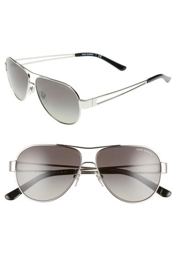 Women's Tory Burch 55mm Polarized Aviator Sunglasses - Brown/ Gold