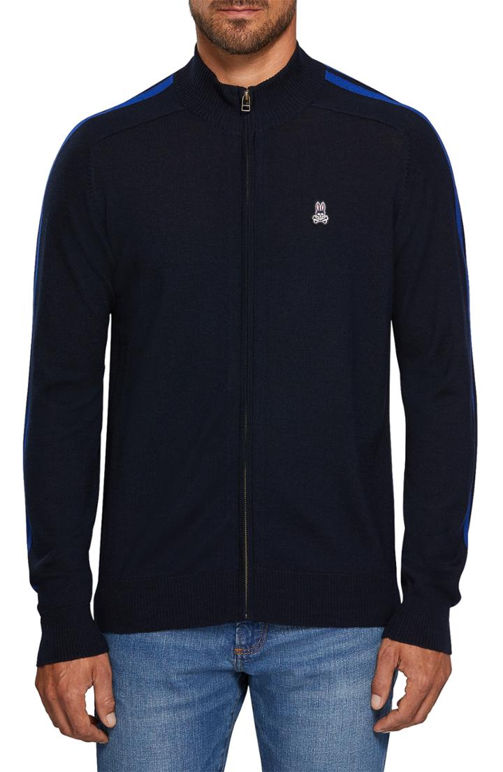 Men's Psycho Bunny Zip Front Merino Sweater - Blue