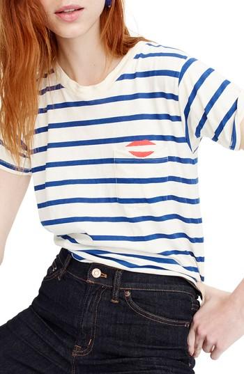 Women's J.crew I Beg Your Pardon Pocket Stripe Tee, Size - Beige