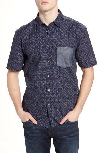 Men's French Connection Kast Relaxed Fit Short Sleeve Sport Shirt - Blue