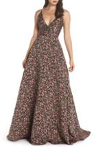 Women's Ml Monique Lhuillier V-neck Jacquard Evening Dress - Pink