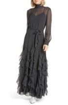 Women's Joie Cordula Dot & Ruffle Silk Maxi Dress - Black