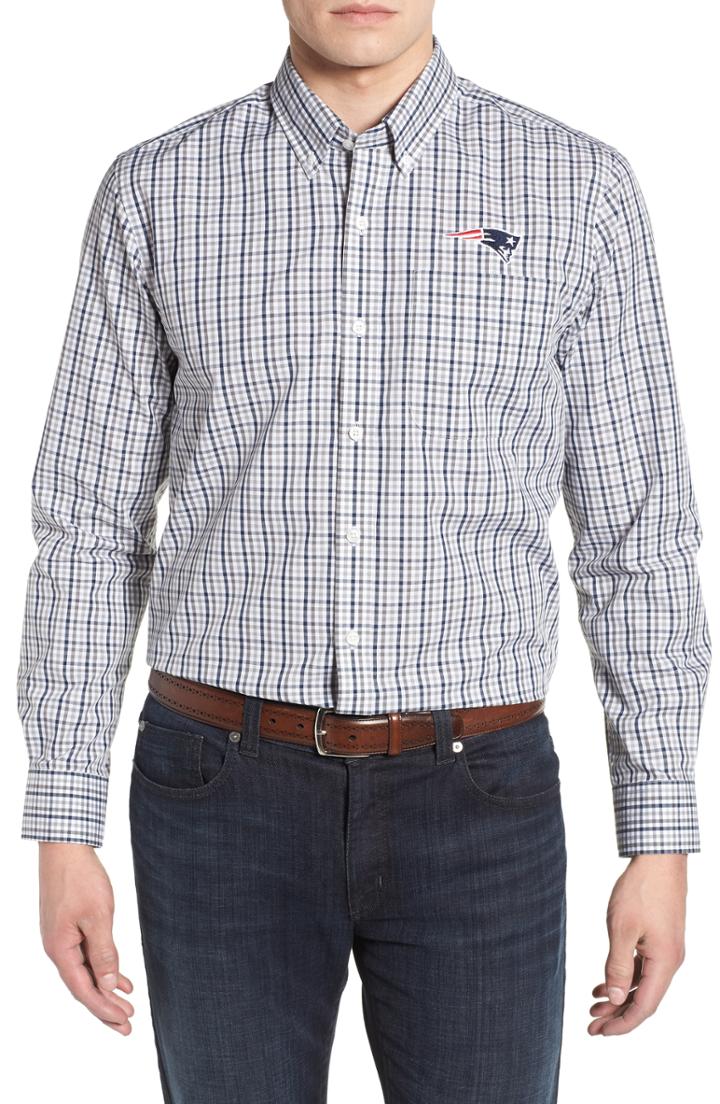Men's Cutter & Buck New England Patriots - Gilman Regular Fit Plaid Sport Shirt, Size - Blue