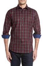 Men's Bugatchi Shaped Fit Herringbone Plaid Sport Shirt, Size - Red