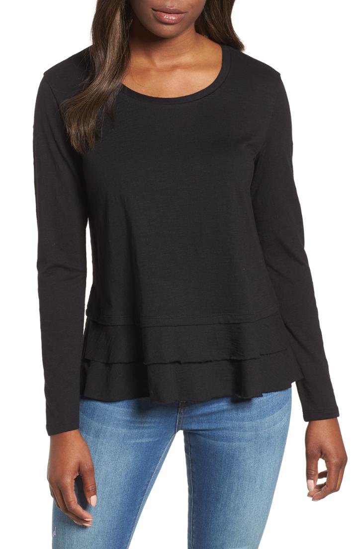 Women's Caslon Tiered Long Sleeve Tee, Size - Green