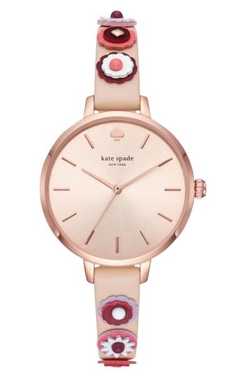 Women's Kate Spade New York Metro Applique Leather Strap Watch, 34mm