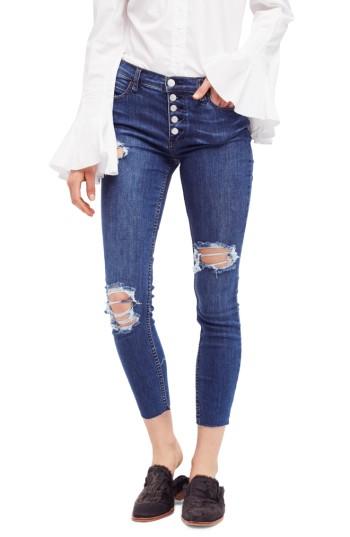 Women's Free People Reagan Destroyed Crop Skinny Jeans - Blue