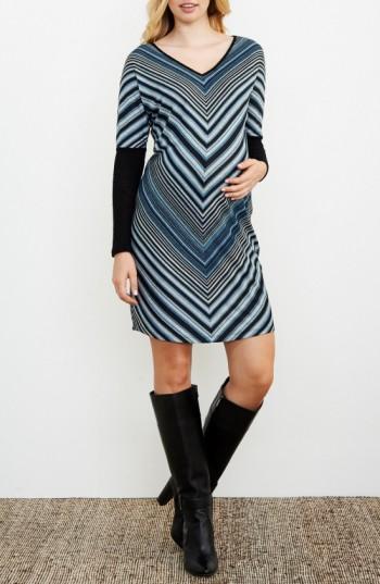Women's Maternal America Bias Stripe Maternity Dress - Blue/green