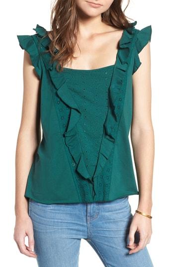 Women's Hinge Eyelet Ruffle Top - Green