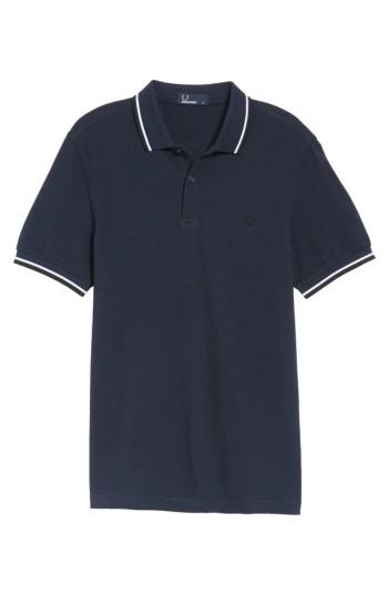 Men's Fred Perry Extra Trim Fit Twin Tipped Pique Polo, Size - Blue