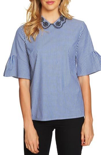 Women's Cece Ruffle Sleeve Stripe Top - Blue