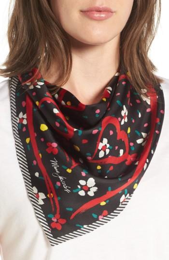 Women's Marc Jacobs Hearts & Flowers Square Silk Scarf, Size - Black