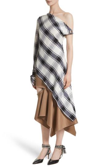 Women's Monse Plaid Stretch Silk One-shoulder Top - Black