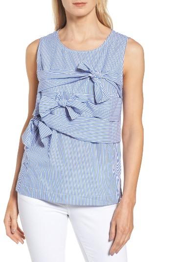 Women's Halogen Bow Front Poplin Top, Size - Blue