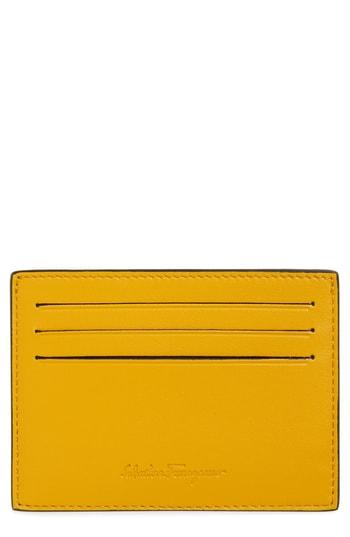 Men's Salvatore Ferragamo Leather Card Case - Yellow