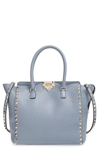 Valentino 'rockstud Double Handle' Leather Tote - Grey