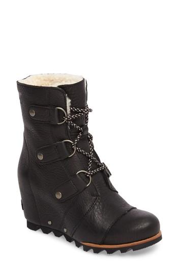 Women's Sorel Joan Of Arctic Wedge Genuine Shearling Bootie M - Black